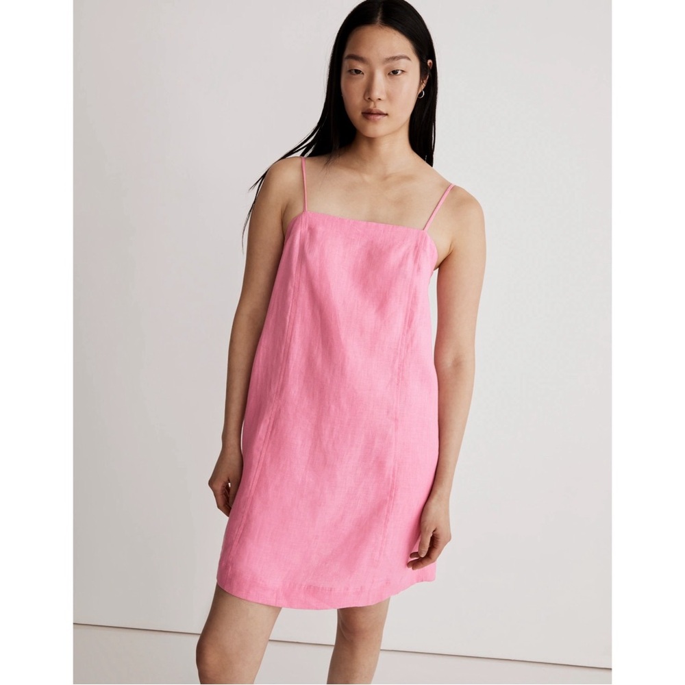 Madewell Goldie Mini Dress Linen Spaghetti Straps Pink Size 12